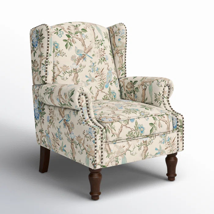 THE CASA ORO® 30" Wide Upholstered Wing Accent Chair for French Country(Bird Linen)