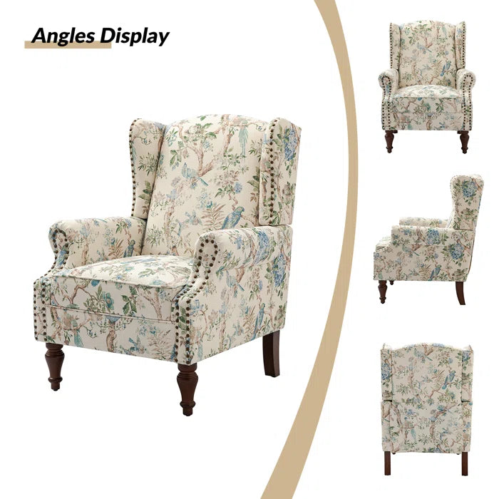 THE CASA ORO® 30" Wide Upholstered Wing Accent Chair for French Country(Bird Linen)