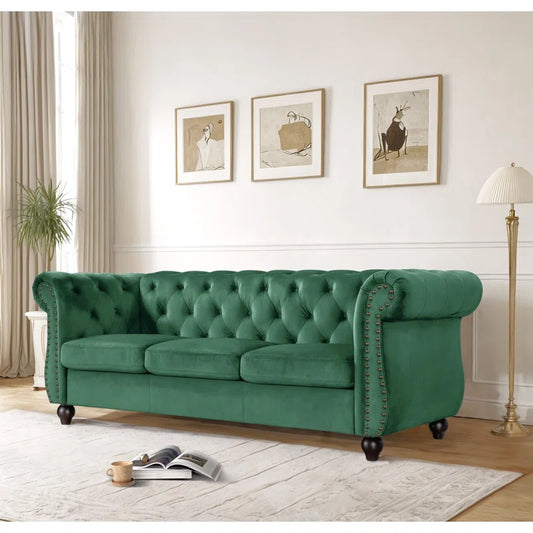 THE CASA ORO® 83.07'' Wide Velvet Chesterfield Sofa Set(Green)