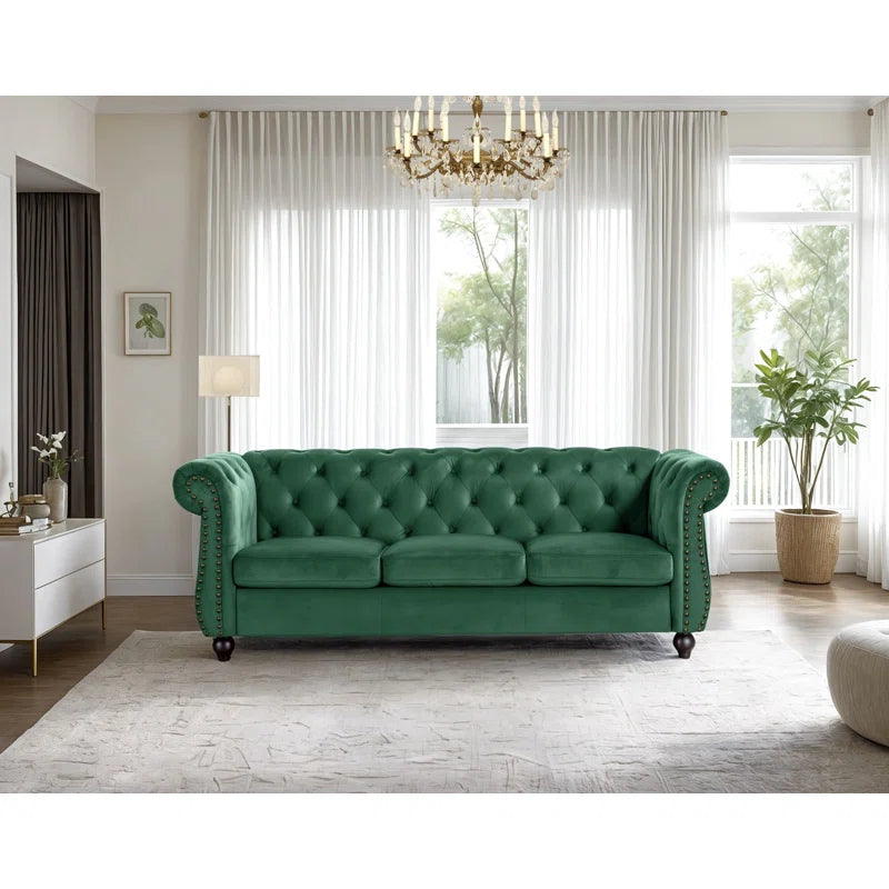 THE CASA ORO® 83.07'' Wide Velvet Chesterfield Sofa Set(Green)