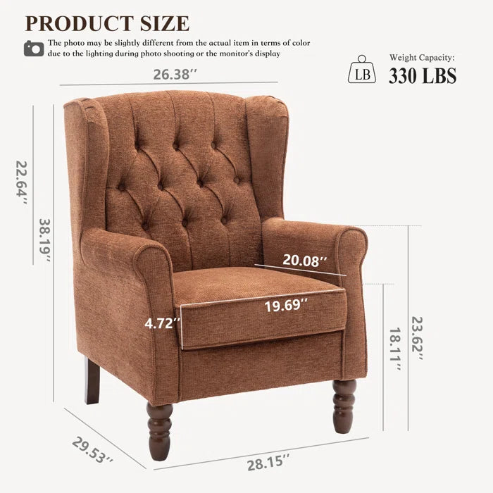 THE CASA ORO® Wing Accent Chair Button-Tufted Small with Rolled Arm and Thick Padded Cushion(Coral Polyester)