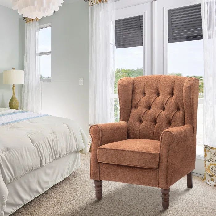 THE CASA ORO® Wing Accent Chair Button-Tufted Small with Rolled Arm and Thick Padded Cushion(Coral Polyester)