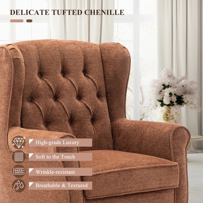 THE CASA ORO® Wing Accent Chair Button-Tufted Small with Rolled Arm and Thick Padded Cushion(Coral Polyester)