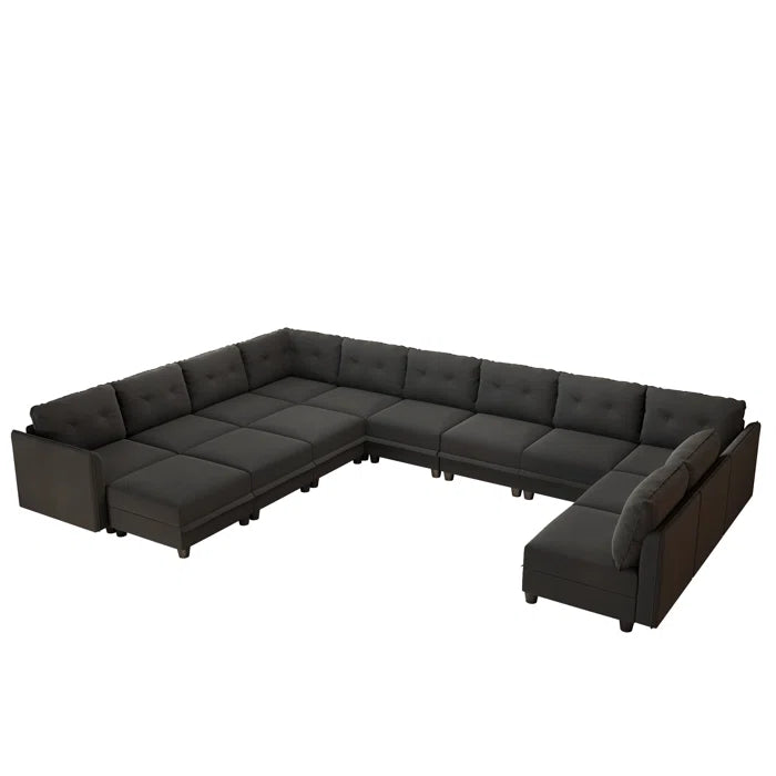 U-Shape Sectional Sofa: 14 - Piece Upholstered Sectional Sofa(Black Polyester Blend)