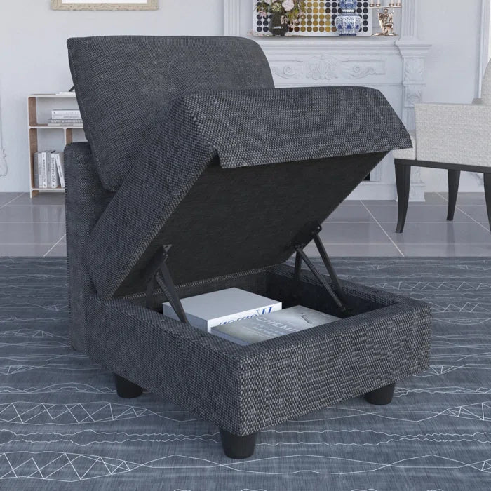 U-Shape Sectional Sofa: 14 - Piece Upholstered Sectional Sofa(Black Polyester Blend)