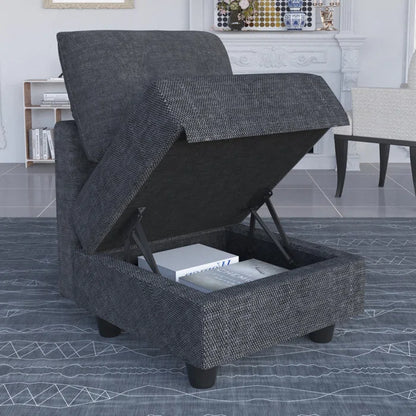 U-Shape Sectional Sofa: 14 - Piece Upholstered Sectional Sofa(Black Polyester Blend)