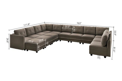 U-Shape Sectional Sofa: 14 - Piece Upholstered Sectional Sofa(Camel Faux Leather)