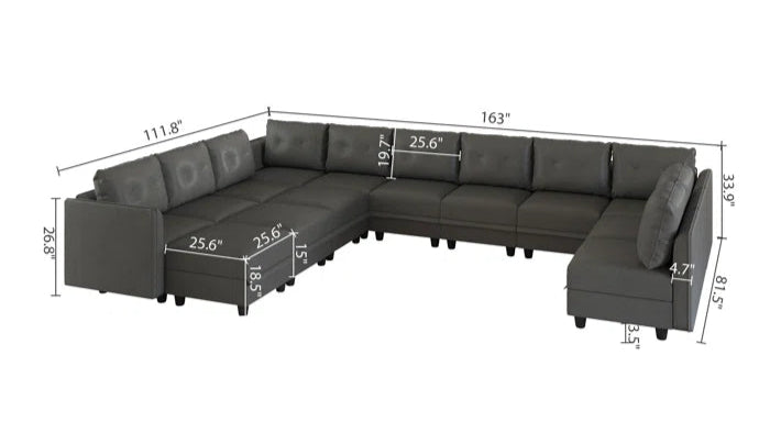 U-Shape Sectional Sofa: 14 - Piece Upholstered Sectional Sofa(Gray Faux Leather)