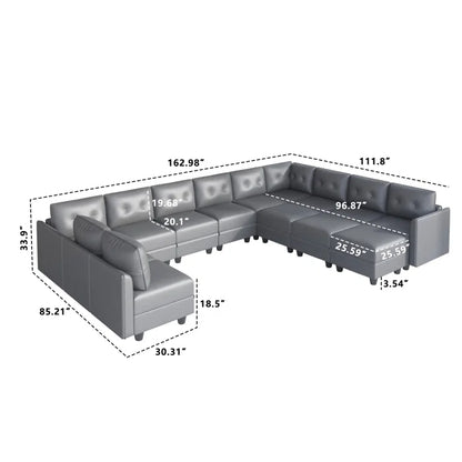 U-Shape Sectional Sofa: 14 - Piece Upholstered Sectional Sofa(Gray Faux Leather)