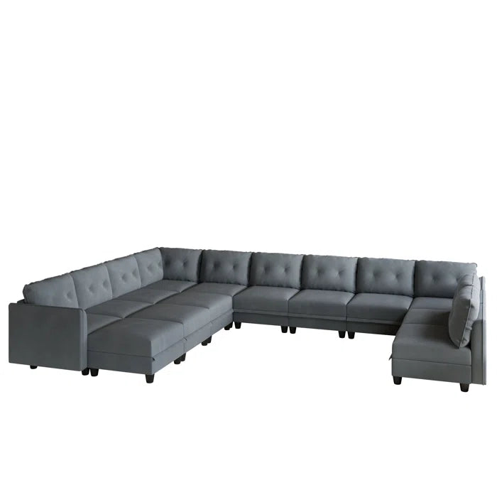 U-Shape Sectional Sofa: 14 - Piece Upholstered Sectional Sofa(Gray Polyester Blend)