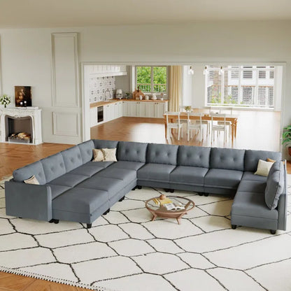 U-Shape Sectional Sofa: 14 - Piece Upholstered Sectional Sofa(Gray Polyester Blend)