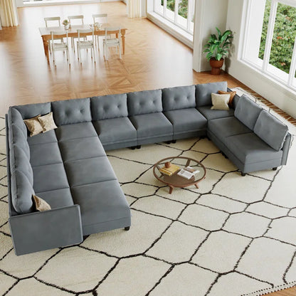 U-Shape Sectional Sofa: 14 - Piece Upholstered Sectional Sofa(Gray Polyester Blend)