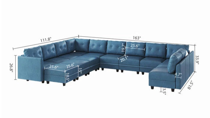 U-Shape Sectional Sofa: 14 - Piece Upholstery Sectional Sofa(Sky Blue Faux Leather)
