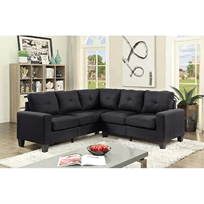 L-Shape Sectional Sofa: 14 - Piece Upholstered Sectional(Black)