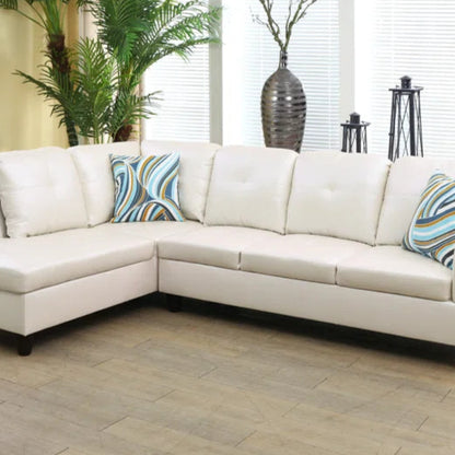 L-Shape Sectional Sofa: 2 - Piece Faux Leather Sectional(Beige Faux Leather)