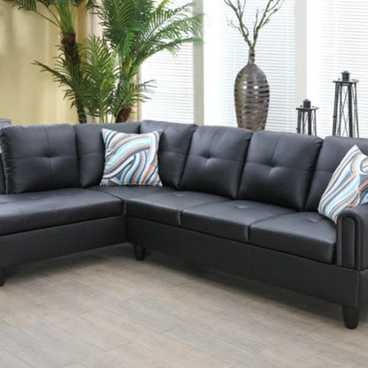L-Shape Sectional Sofa: 2 - Piece Faux Leather Sectional(Black Faux Leather)