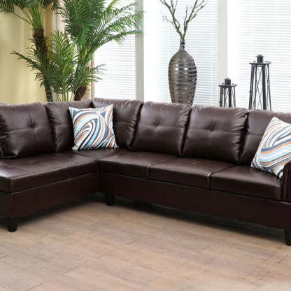 L-Shape Sectional Sofa: 2 - Piece Faux Leather Sectional(Brown Faux Leather)