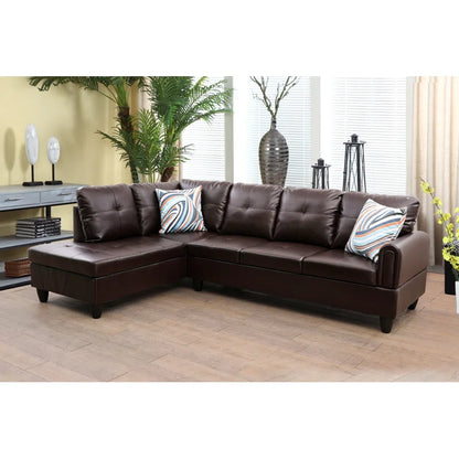 L-Shape Sectional Sofa: 2 - Piece Faux Leather Sectional(Brown Faux Leather)