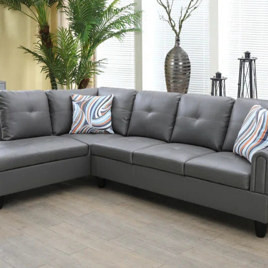 L-Shape Sectional Sofa: 2 - Piece Faux Leather Sectional(Gray Faux Leather)