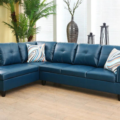 L-Shape Sectional Sofa: 2 - Piece Faux Leather Sectional(Navy Faux Leather)