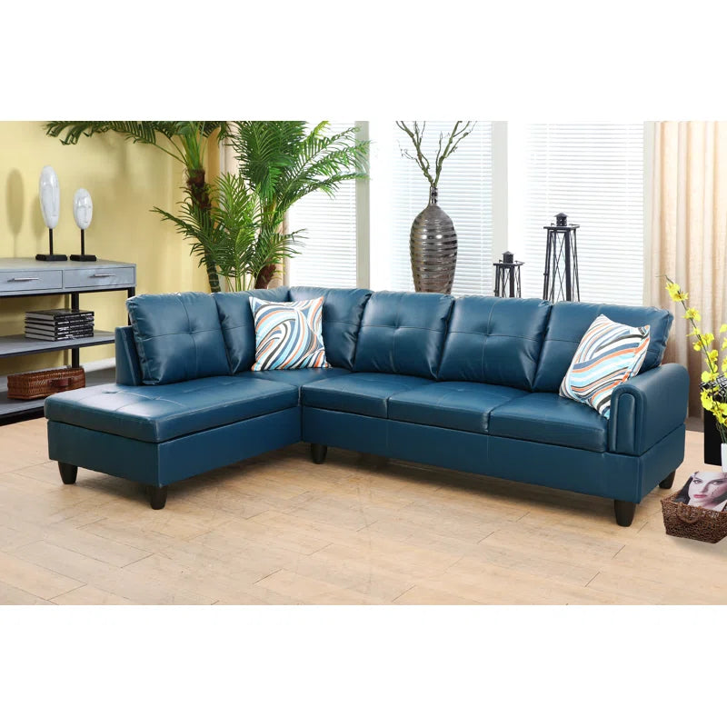 L-Shape Sectional Sofa: 2 - Piece Faux Leather Sectional(Navy Faux Leather)
