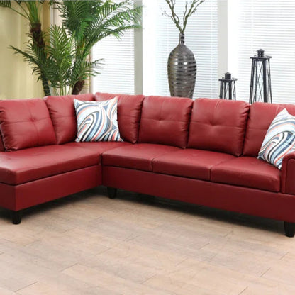 L-Shape Sectional Sofa: 2 - Piece Faux Leather Sectional(Red Faux Leather)