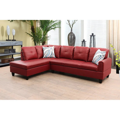 L-Shape Sectional Sofa: 2 - Piece Faux Leather Sectional(Red Faux Leather)