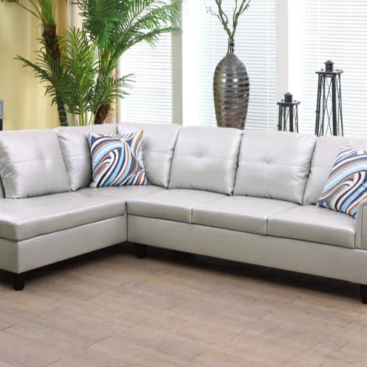 L-Shape Sectional Sofa: 2 - Piece Faux Leather Sectional(Silver Faux Leather)