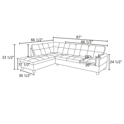 L-Shape Sectional Sofa: 2 - Piece Faux Leather Sectional(Silver Faux Leather)