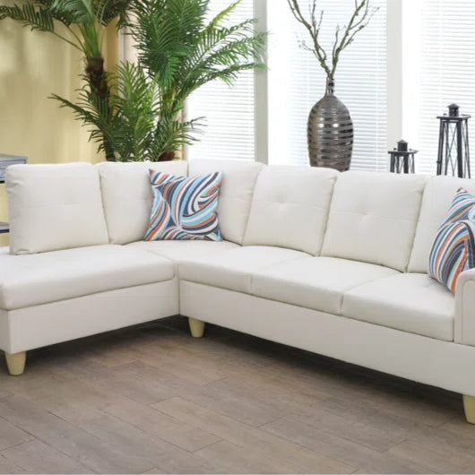 L-Shape Sectional Sofa: 2 - Piece Faux Leather Sectional(White Faux Leather)