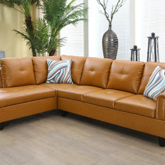 THE CASA ORO® L-Shape Sectional Sofa: 2 - Piece Faux Leather Sectional sofa (Yellow Faux Leather)