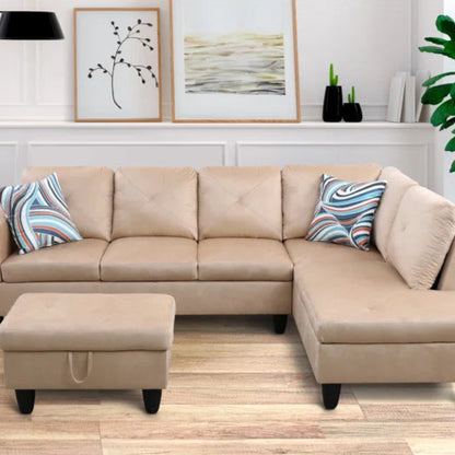 L-Shape Sectional Sofa: 2 - Piece Upholstered Sectional with Chaise(Beige Velvet)