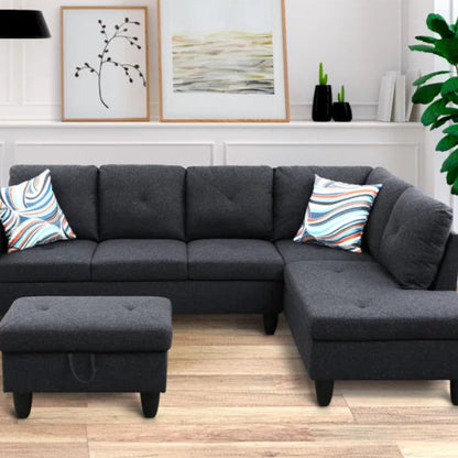 L-Shape Sectional Sofa: 2 - Piece Upholstered Sectional with Chaise(Black Linen Blend)