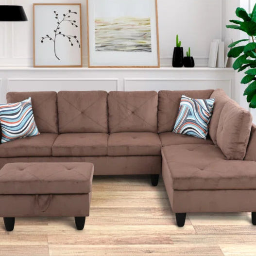 L-Shape Sectional Sofa: 2 - Piece Upholstered Sectional with Chaise(Brown Microfiber/Microsuede)