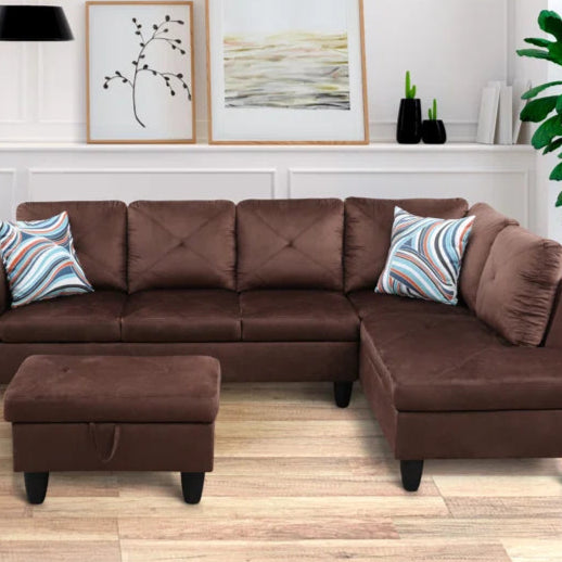 L-Shape Sectional Sofa: 2 - Piece Upholstered Sectional with Chaise(Brown Velvet)