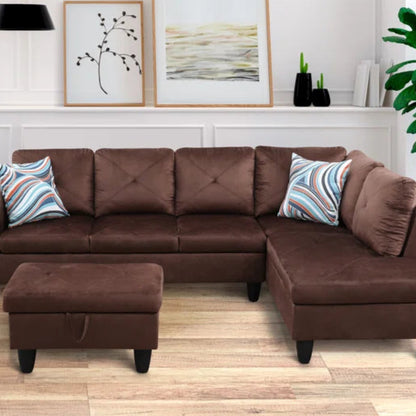 L-Shape Sectional Sofa: 2 - Piece Upholstered Sectional with Chaise(Brown Velvet)