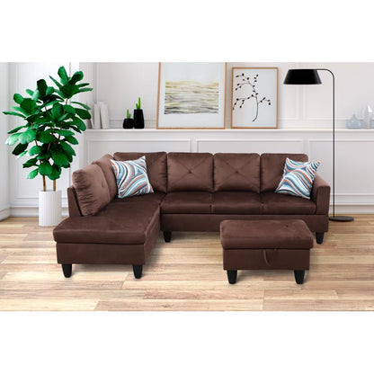 L-Shape Sectional Sofa: 2 - Piece Upholstered Sectional with Chaise(Brown Velvet)