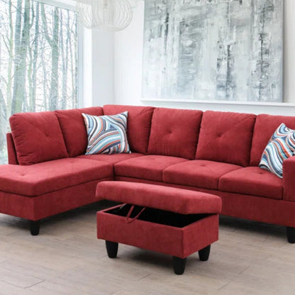 L-Shape Sectional Sofa: 2 - Piece Upholstered Sectional with Chaise(Burgundy Microfiber/Microsuede)