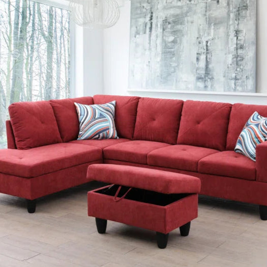 L-Shape Sectional Sofa: 2 - Piece Upholstered Sectional with Chaise(Burgundy Microfiber/Microsuede)