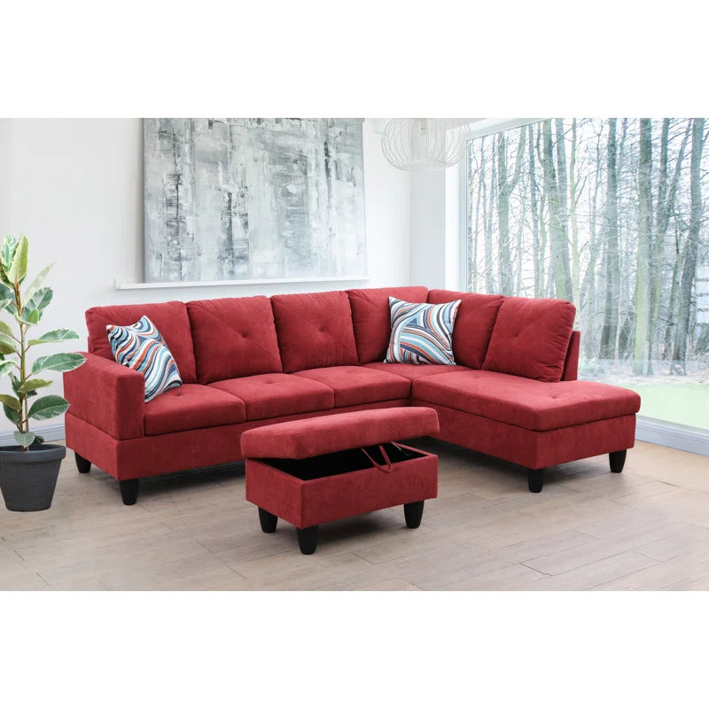 L-Shape Sectional Sofa: 2 - Piece Upholstered Sectional with Chaise(Burgundy Microfiber/Microsuede)