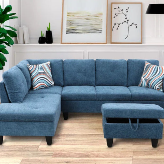 L-Shape Sectional Sofa: 2 - Piece Upholstered Sectional with Chaise(Dark Blue Velvet)