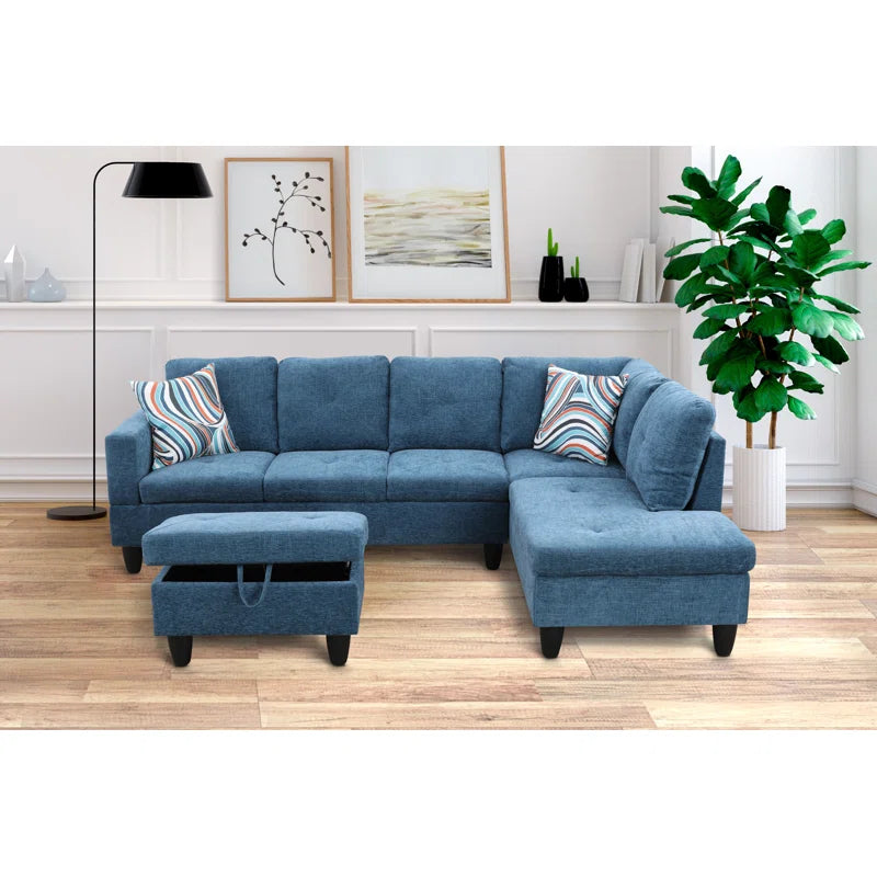L-Shape Sectional Sofa: 2 - Piece Upholstered Sectional with Chaise(Dark Blue Velvet)