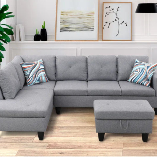 L-Shape Sectional Sofa: 2 - Piece Upholstered Sectional with Chaise(Light Gray Linen Blend)