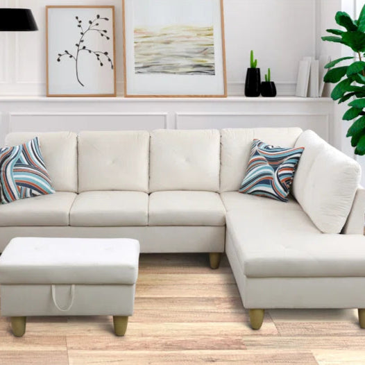 L-Shape Sectional Sofa: 2 - Piece Upholstered Sectional with Chaise(Off White Velvet)