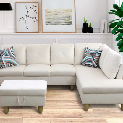 L-Shape Sectional Sofa: 2 - Piece Upholstered Sectional with Chaise(Off White Velvet)