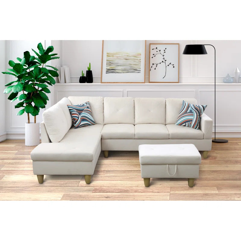 L-Shape Sectional Sofa: 2 - Piece Upholstered Sectional with Chaise(Off White Velvet)