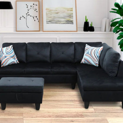 THE CASA ORO® L-Shape Sectional Sofa: 2 - Piece Upholstered Sectional with Chaise(Oreo Black Velvet)