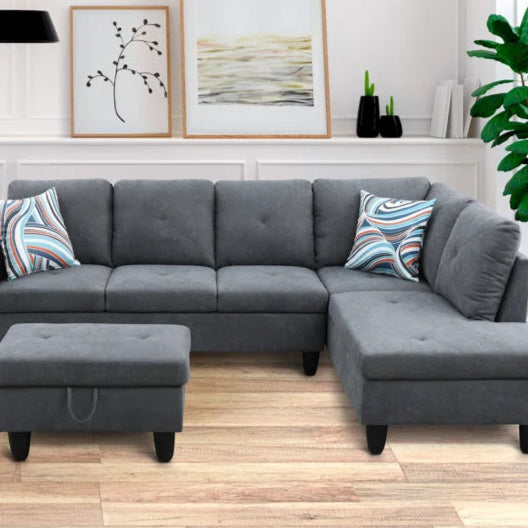 L-Shape Sectional Sofa: 2 - Piece Upholstered Sectional with Chaise(Stone Gray Velvet)
