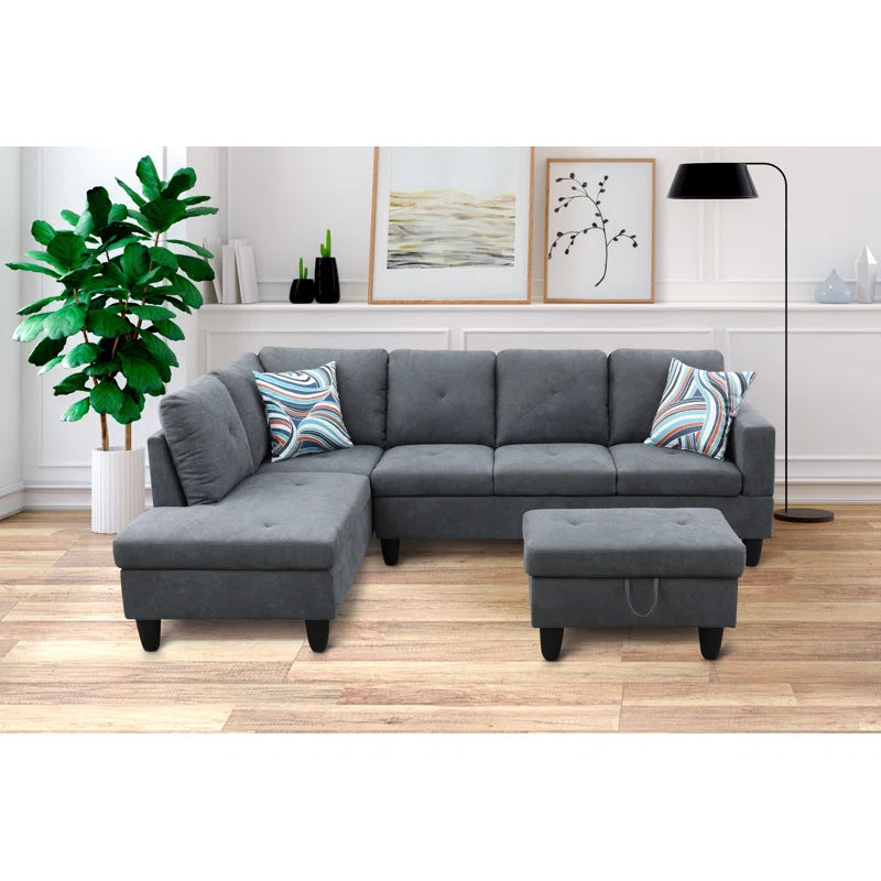 L-Shape Sectional Sofa: 2 - Piece Upholstered Sectional with Chaise(Stone Gray Velvet)