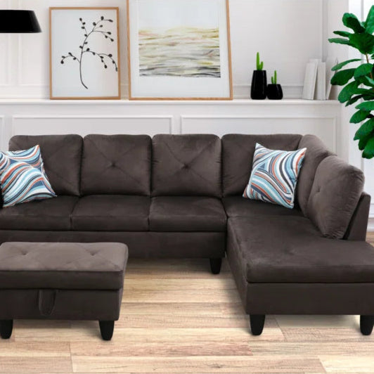 L-Shape Sectional Sofa: 2 - Piece Upholstered Sectional with Chaise(Taupe Velvet)